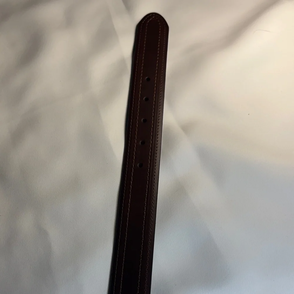 Source Unknown Dark Brown Leather Belt with Silver Buckle